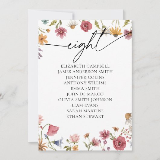 Floral Zitting Chart Kaart | Tabel 8 (Voorkant)