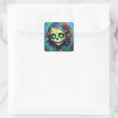 Floral Zombie Doll with Green Eyes Vierkante Sticker (Tas)
