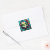 Floral Zombie Doll with Green Eyes Vierkante Sticker (Envelop)