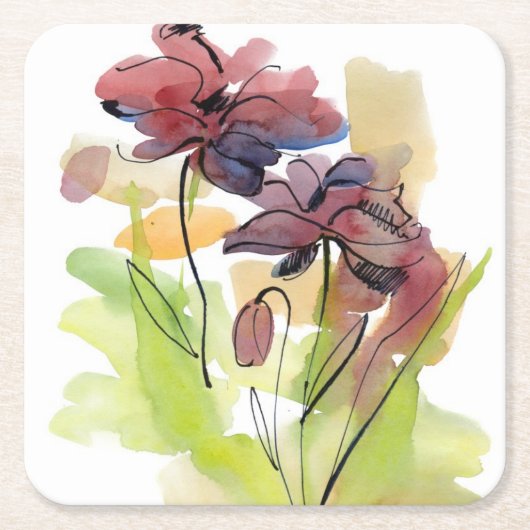 Floral zomerontwerp met abstract met handbeschilde kartonnen onderzetters (Voorkant)