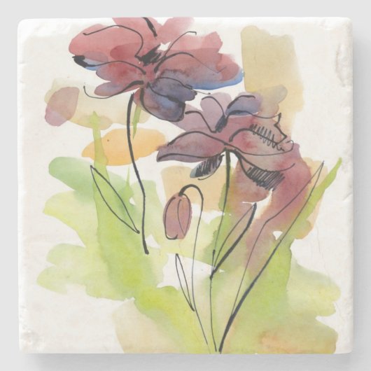 Floral zomerontwerp met abstract met handbeschilde stenen onderzetter (Voorkant)