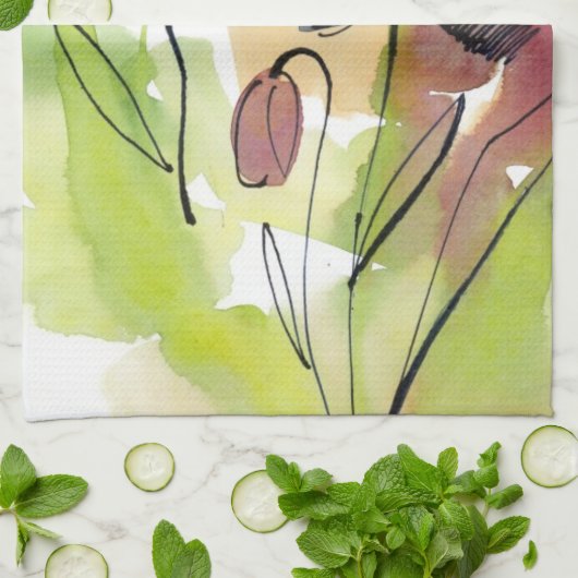 Floral zomerontwerp met abstract met handbeschilde theedoek (Gevouwen)