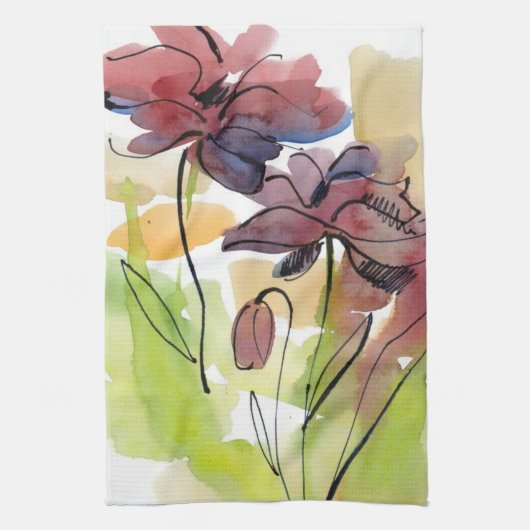 Floral zomerontwerp met abstract met handbeschilde theedoek (Verticaal)