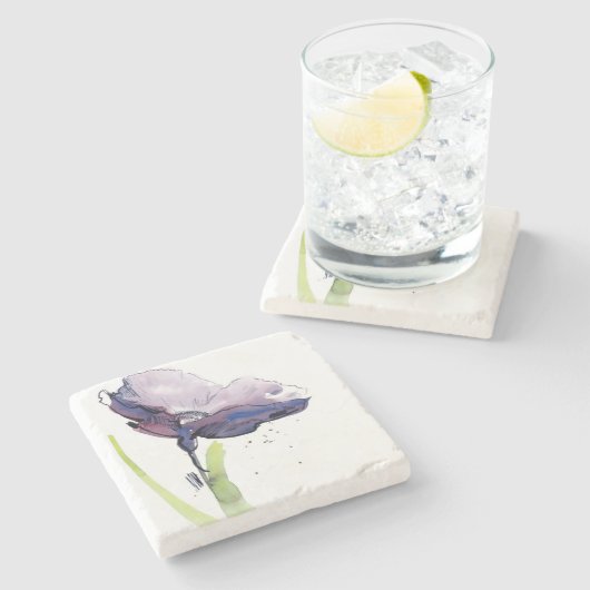 Floral zomerontwerp met abstracte handbeschilderd stenen onderzetter (Zijkant)