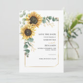 Floral zonnebloem Eucalyptus Geometric Save The Date (Staand voorkant)