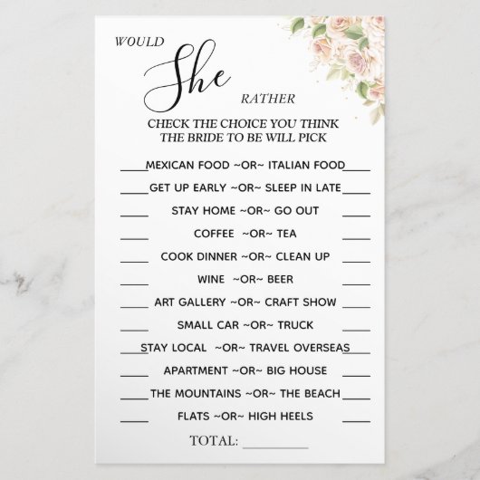 Floral zou ze liever een douchespelkaart hebben flyer (Voorkant)