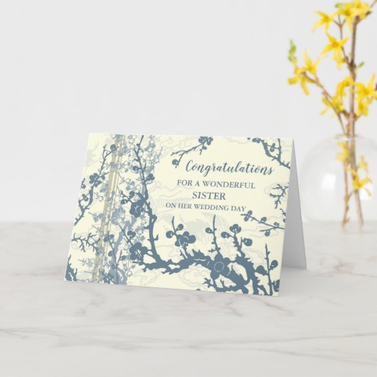 Floral zuster trouwdag gefeliciteerd kaart (Gele Bloem)