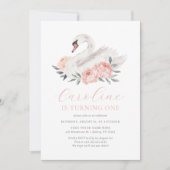 Floral zwaan meisje verjaardag kaart (Voorkant)