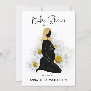 ** Floral Zwanger Vrouw Zwart Goud Baby shower Kaart