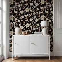 Floral Zwart Beige Lelie Botanisch Patroon