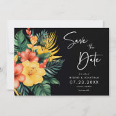 Floral zwart botanische tropische bruiloft save the date (Voorkant)