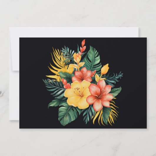Floral zwart botanische tropische bruiloft save the date (Achterkant)