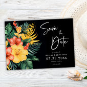 Floral zwart botanische tropische bruiloft save the date