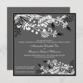 Floral (zwart) Elegant Wedding Invitation Kaart (Voorkant / Achterkant)