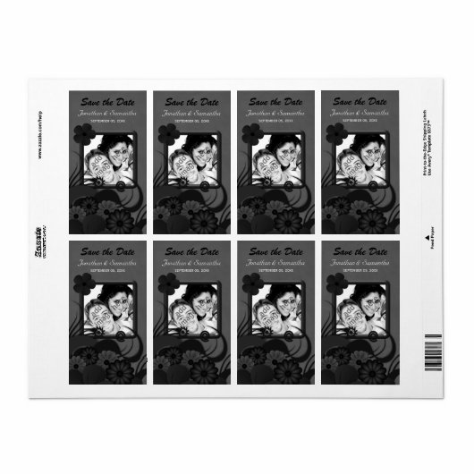 Floral Zwart en Grijs Bewaar de datum Wijn Etikett Etiket (Full Sheet)