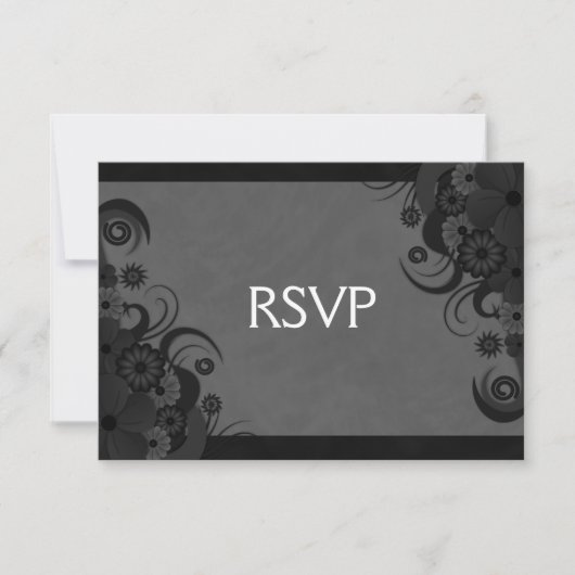 Floral Zwart en Grijs Gothic RSVP Response Kaart (Voorkant)