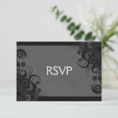 Floral Zwart en Grijs Gothic RSVP Response Kaart (Staand voorkant)