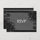 Floral Zwart en Grijs Gothic RSVP Response Kaart (Voorkant / Achterkant)