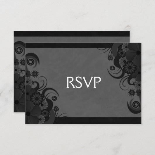 Floral Zwart en Grijs Gothic RSVP Response Kaart (Voorkant / Achterkant)