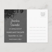 Floral Zwart en Grijs Gothic Save The Date Briefka Aankondigingskaart (Achterkant)