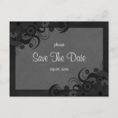 Floral Zwart en Grijs Gothic Save The Date Briefka Aankondigingskaart (Voorkant)
