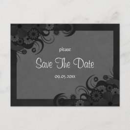 Floral Zwart en Grijs Gothic Save The Date Briefka Aankondigingskaart