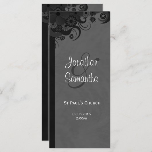 Floral Zwart en Grijs Gothic Trouwprogramma's Programmakaart (Voorkant / Achterkant)
