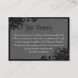 Floral Zwart en Grijs Huwelijkscadeau Registry Informatiekaartje