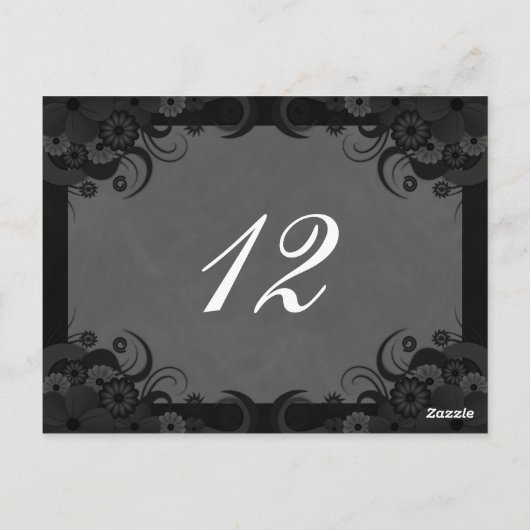 Floral Zwart en Grijs Receptie Tafelnummer Kaarten (Achterkant)