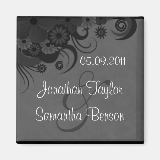 Floral Zwart en Grijs Save The Date Koelkast Magne Magneet (Voorkant)