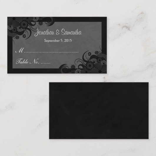 Floral Zwart en Grijs Tafel Plaats Kaarten Plaatskaartje (Voorkant / Achterkant)