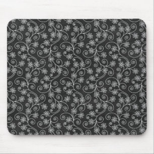 Floral, zwart en wit, Abstract Muismat