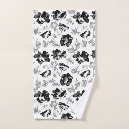 Floral, zwart en wit bad handdoek (Handdoek)