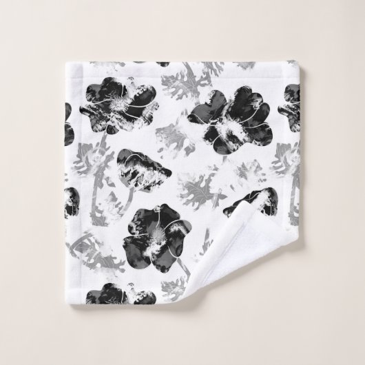 Floral, zwart en wit bad handdoek (Wasdoekje)