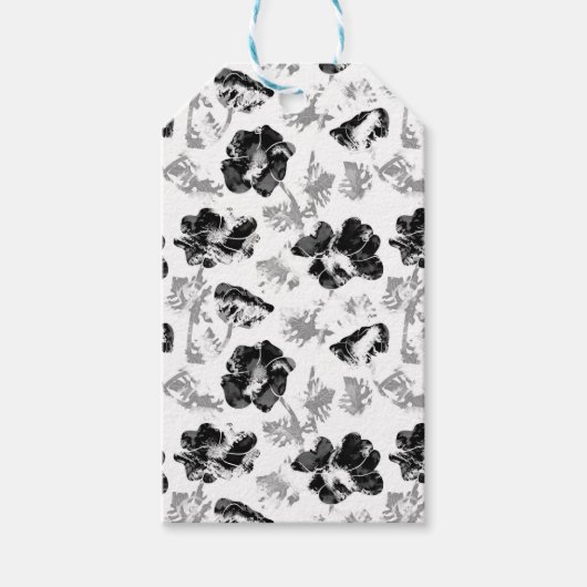 Floral, zwart en wit cadeaulabel (Voorkant)