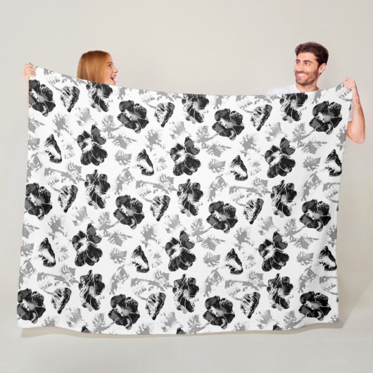Floral, zwart en wit fleece deken (In situ)