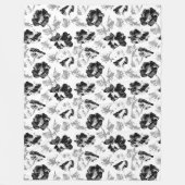 Floral, zwart en wit fleece deken (Voorkant)
