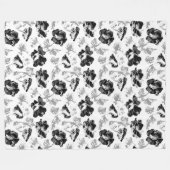 Floral, zwart en wit fleece deken (Voorkant (Horizontaal))