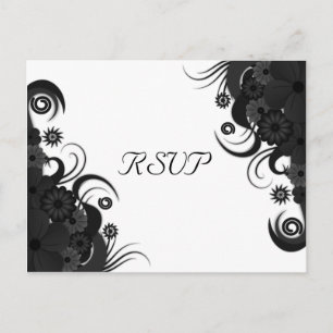 Floral Zwart en Wit Gothic RSVP Antwoorden Briefka Uitnodiging Briefkaart