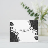 Floral Zwart en Wit Gothic RSVP Antwoorden Briefka Uitnodiging Briefkaart (Staand voorkant)