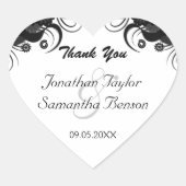 Floral Zwart en wit hart bruiloft gunst Sticker (Voorkant)