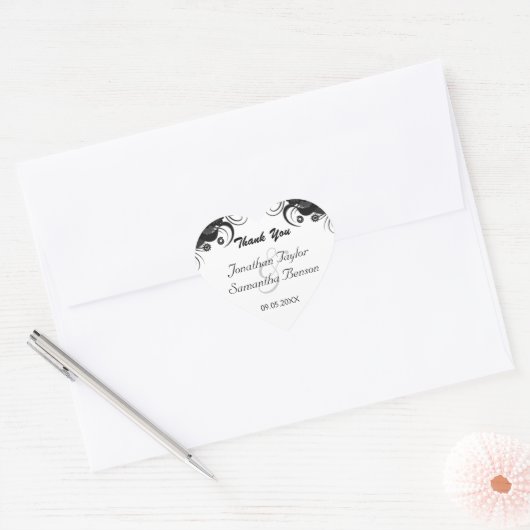 Floral Zwart en wit hart bruiloft gunst Sticker (Envelop)