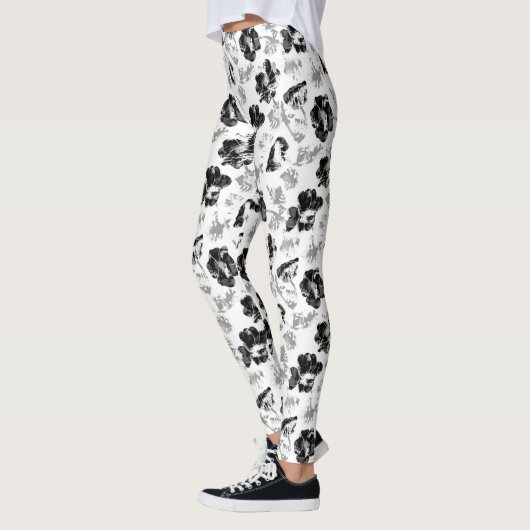 Floral, zwart en wit leggings (Links)