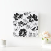 Floral, zwart en wit vierkante klok (Huis)