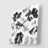 Floral, zwart en wit vierkante klok (Hoek)