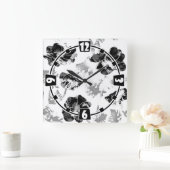 Floral, zwart en wit vierkante klok (Huis)