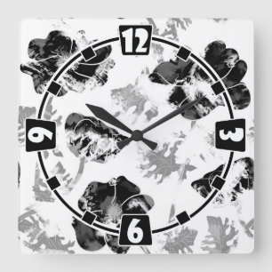 Floral, zwart en wit vierkante klok