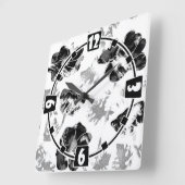 Floral, zwart en wit vierkante klok (Hoek)