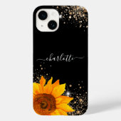 Floral zwart goud glitter monogram naam Case-Mate iPhone case (Achterkant)