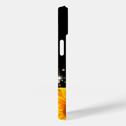 Floral zwart goud glitter monogram naam Case-Mate iPhone case (Achterkant / Rechts)